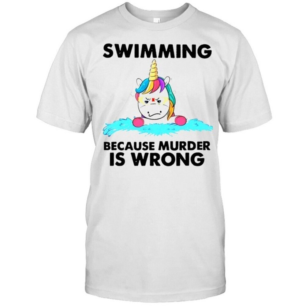 Unicorn Swimming Murder Wrong Funny Dark Humor Retro T-Shirt